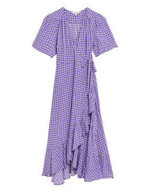 

Per Una Vestido cruzado a media pierna floral de manga acampanada de escote en picoWomens - Purple Mix, Purple Mix