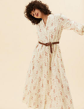 Φλοράλ μίντι-μάξι φόρεμα-πουκάμισο από 100% βαμβάκι
