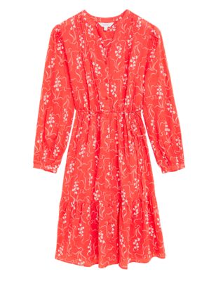 Womens Per Una Pure Cotton Floral Mini Shirt Dress - Red Mix