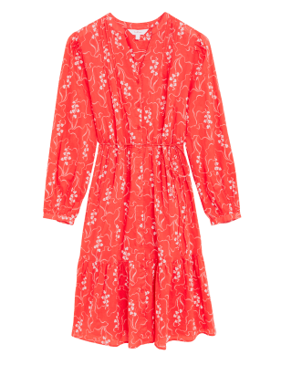 Womens Per Una Pure Cotton Floral Mini Shirt Dress - Red Mix