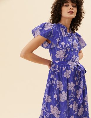 

Womens Per Una Pure Cotton Floral Midaxi Shirt Dress - Purple Mix, Purple Mix