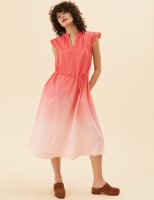 

Womens Per Una Pure Cotton Printed Midi Tiered Dress - Red Mix, Red Mix