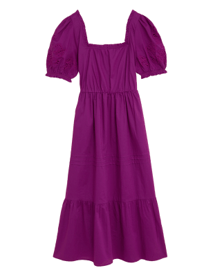 

Womens Per Una Pure Cotton Square Neck Midi Tiered Dress - Fuchsia, Fuchsia