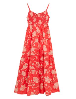 

Womens Per Una Pure Cotton Floral Midaxi Tiered Dress - Red Mix, Red Mix
