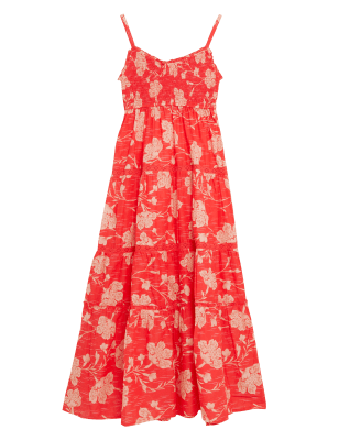 

Womens Per Una Pure Cotton Floral Midaxi Tiered Dress - Red Mix, Red Mix