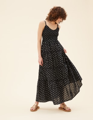 

Womens Per Una Pure Cotton Floral Midaxi Tiered Dress - Black Mix, Black Mix