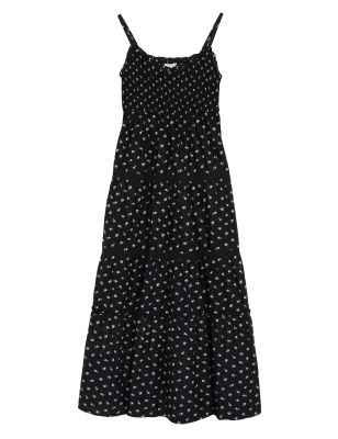 

Womens Per Una Pure Cotton Floral Midaxi Tiered Dress - Black Mix, Black Mix