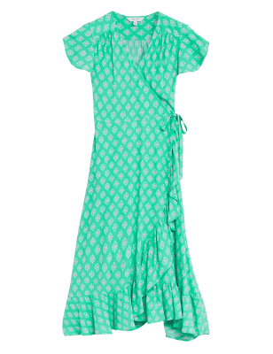 

Womens Per Una Printed Sleeveless Midi Wrap Dress - Green Mix, Green Mix