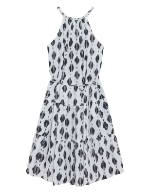 

Womens Per Una Pure Cotton Printed Halter Neck Dress - Ivory Mix, Ivory Mix