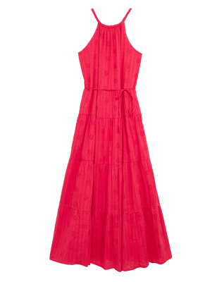 

Womens Per Una Pure Cotton Broderie Sleeveless Maxi Dress - Bright Pink, Bright Pink