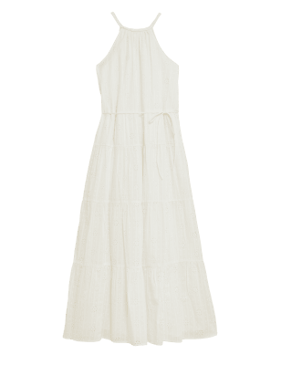 

Womens Per Una Ärmelloses Maxikleid aus reiner Baumwolle mit Lochspitze - Ivory, Ivory