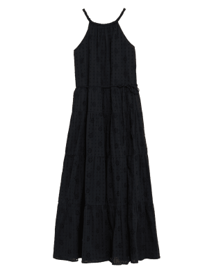 

Womens Per Una Pure Cotton Broderie Sleeveless Maxi Dress - Black, Black