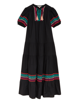 

Womens Per Una Pure Cotton Embroidered Maxi Smock Dress - Black Mix, Black Mix