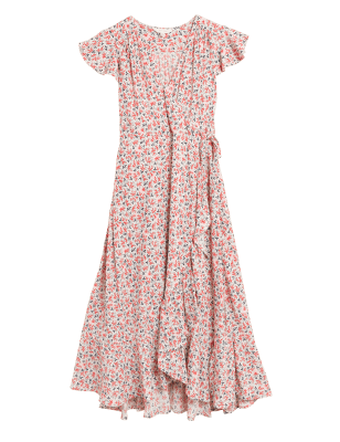 

Womens Per Una Ditsy Floral V-Neck Midi Wrap Dress - Cream Mix, Cream Mix