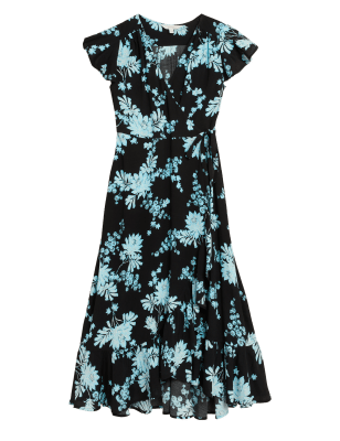 

Per Una Vestido cruzado a media pierna de escote en pico con estampado de florecillasWomens - Black Mix, Black Mix