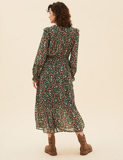 Ditsy Floral Midaxi Waisted Dress