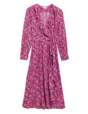 

Womens Per Una Floral V-Neck Midaxi Wrap Dress - Fuchsia Mix, Fuchsia Mix