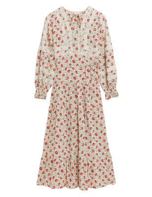 

Per Una Vestido maxi de encaje floral a media pierna en capas con lazo en el cuelloWomens - Calico Mix, Calico Mix