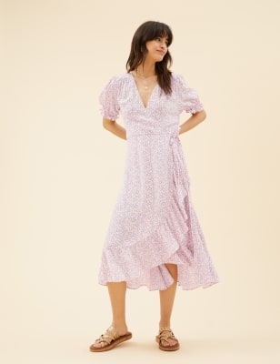 

Womens Per Una Ditsy Floral V-Neck Midi Wrap Dress - Pink Mix, Pink Mix