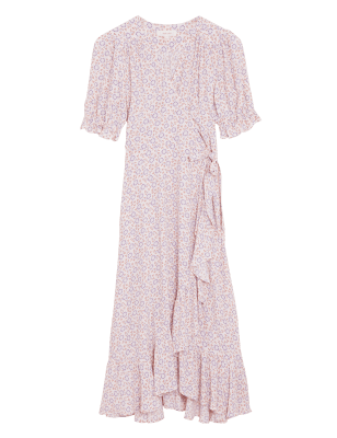 

Womens Per Una Ditsy Floral V-Neck Midi Wrap Dress - Pink Mix, Pink Mix