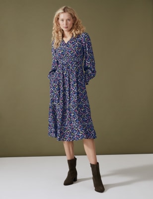 Lila Floral V Neck Tiered Midi Dress