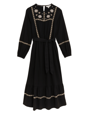 

Per Una Vestido maxi a media pierna en capas 100% algodón bordadoWomens - Black Mix, Black Mix