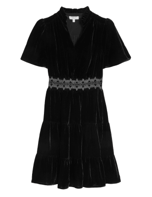 

Womens Per Una Velvet Embroidered V-Neck Waisted Dress - Black Mix, Black Mix