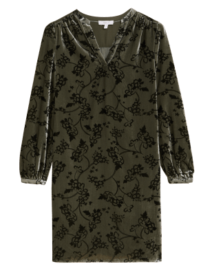 

Womens Per Una Velvet Printed Notch Neck Mini Shift Dress - Hunter Green, Hunter Green
