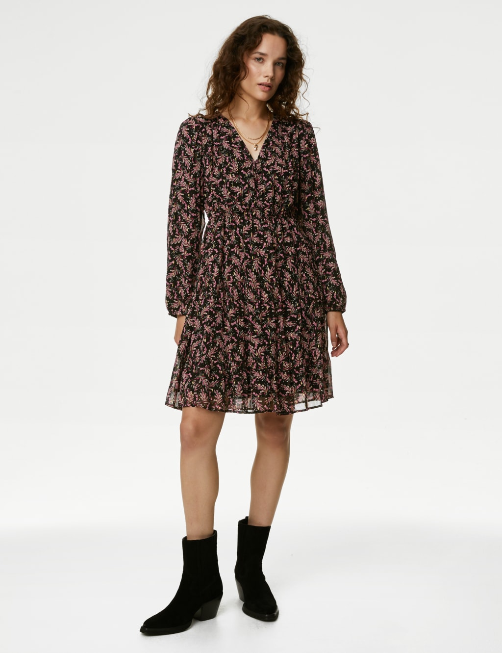 Sparkly Floral V-Neck Waisted Dress image 4
