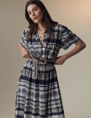 Printed Collared Midaxi Shirt Dress - CA