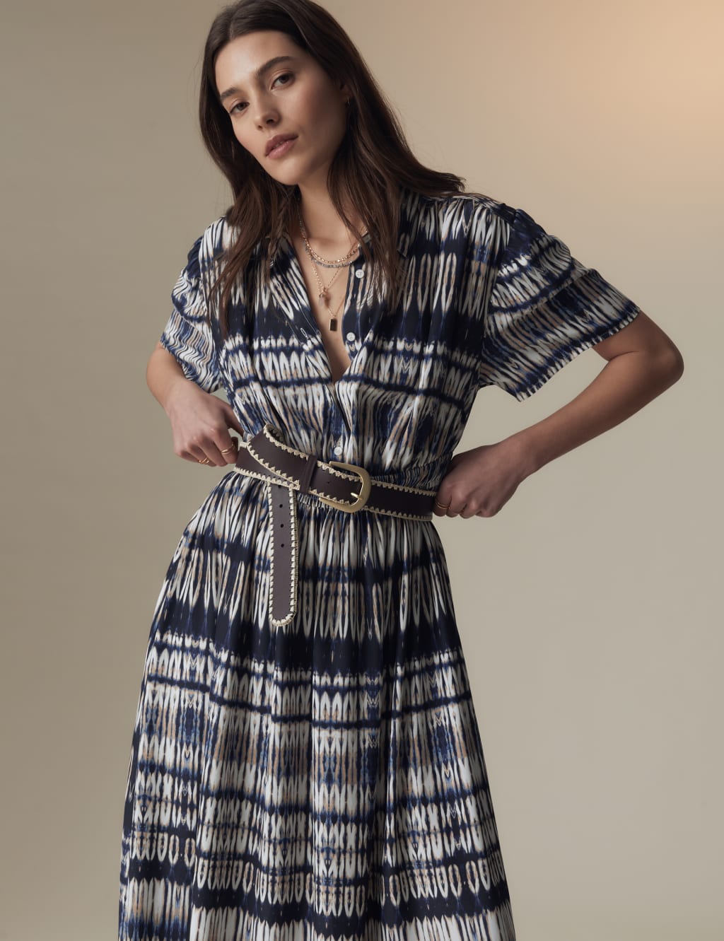 Printed Collared Midaxi Shirt Dress