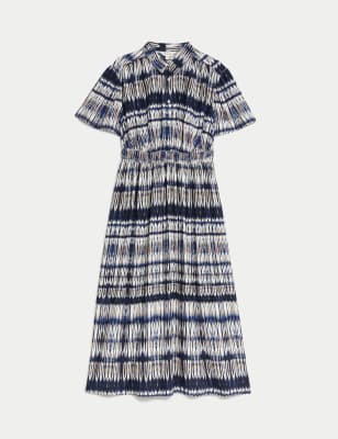 Printed Collared Midaxi Shirt Dress