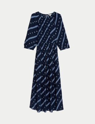 

Womens Per Una Printed Round Neck Midaxi Waisted Dress - Navy Mix, Navy Mix