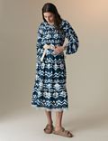 Cupro Blend Printed Midi Waisted Dress