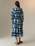 Cupro Blend Printed Midi Waisted Dress