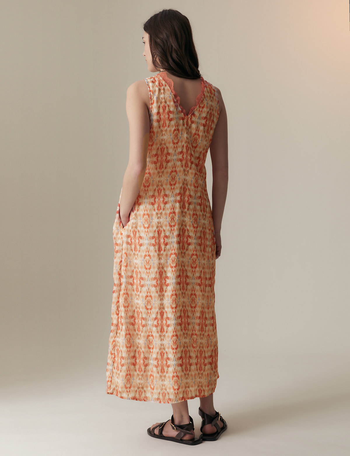 Cupro Blend Printed V-Neck Tea Midi Dress
