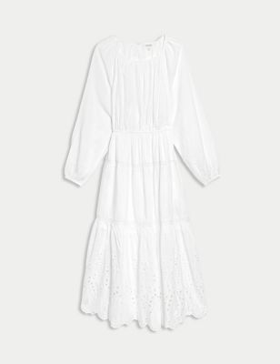 Cotton Rich Broderie Midaxi Waisted Dress 6 of 6