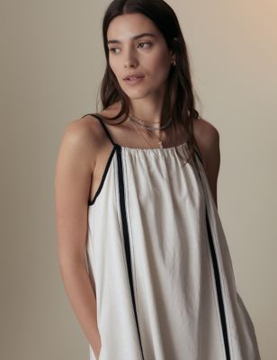 Linen Rich Striped Midi Slip Dress - JP