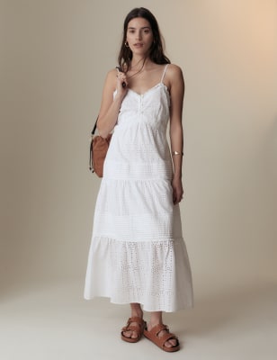 

Per Una Vestido maxi a media pierna de tirantes con bordado 100% algodón en capasWomens - Soft White, Soft White