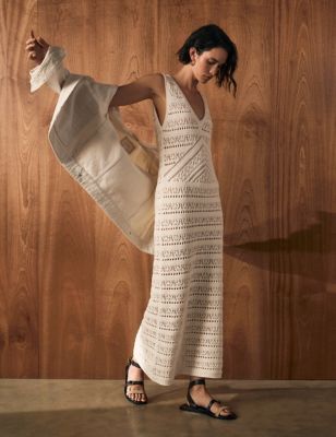 Per Una Women's Pure Cotton Textured Midi Knitted Dress - Ecru, Ecru