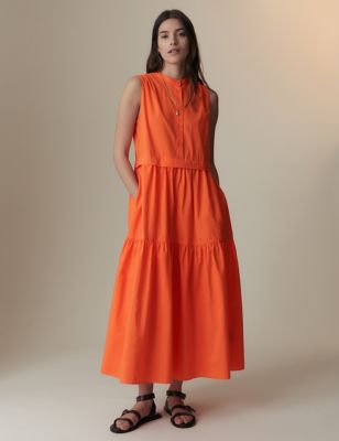 

Womens Per Una Pure Cotton Midaxi Tiered Shirt Dress - Tangerine, Tangerine