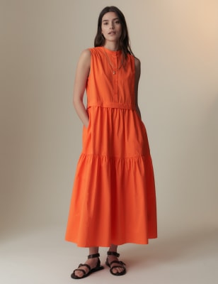 

Per Una Vestido camisero maxi a media pierna 100% algodón en capasWomens - Tangerine, Tangerine