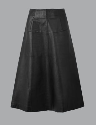 Leather Fit & Flare Midi Skirt | Autograph | M&S