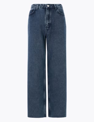 Kort model jeans met hoge taille en wijde pijpen