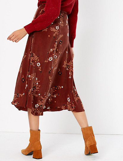 Floral Print Slip Midi Skirt