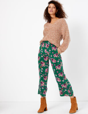 Floral Wide Leg Cropped Trousers