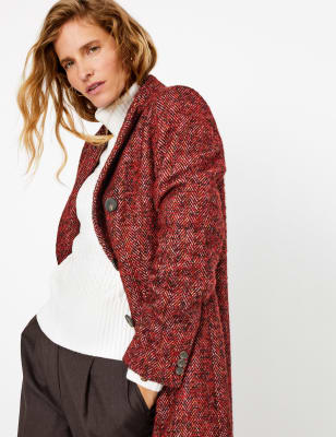 Herringbone Longline Double Breasted Coat