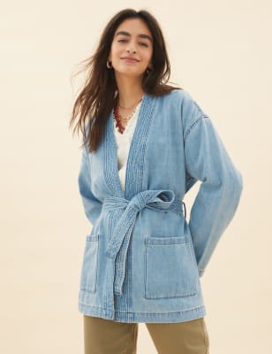 Denim Belted Longline Kimono