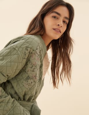 

Womens Per Una Printed Quilted Longline Jacket - Faded Khaki, Faded Khaki