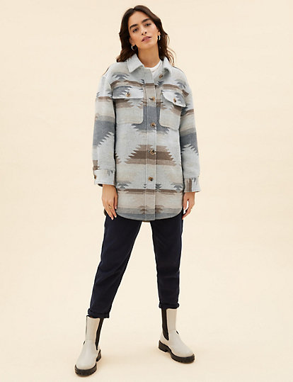 Printed Relaxed Shacket with Wool